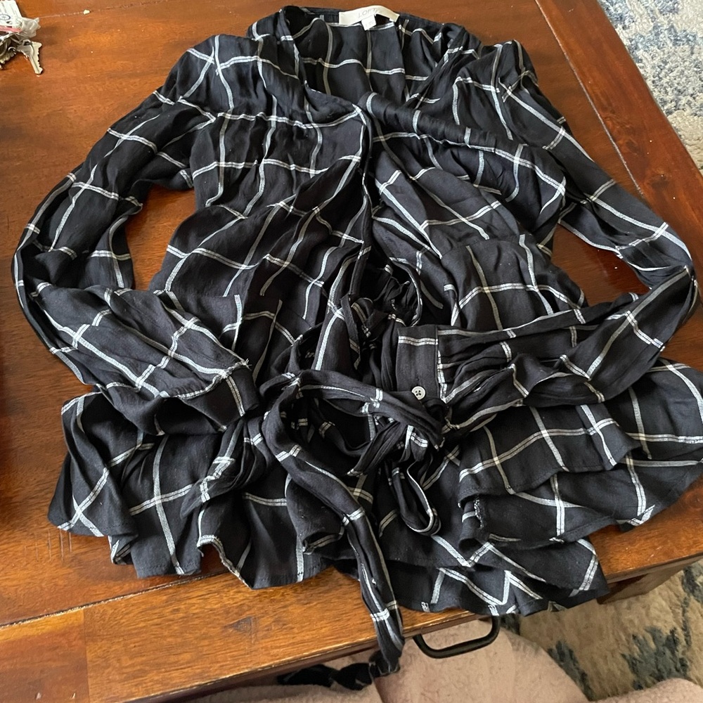 Loft size small black checkered wrap top